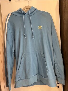 adidas Light Blue Hoodie with White Shoulder Stripes